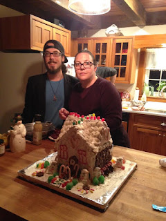 Sharon and Justin starting the gingerbread house