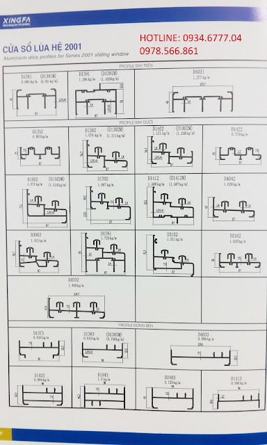 Mặt cắt nhôm Xingfa hệ 2001 (hệ cửa lùa)