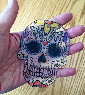 ShrinkyDink skull before baking.