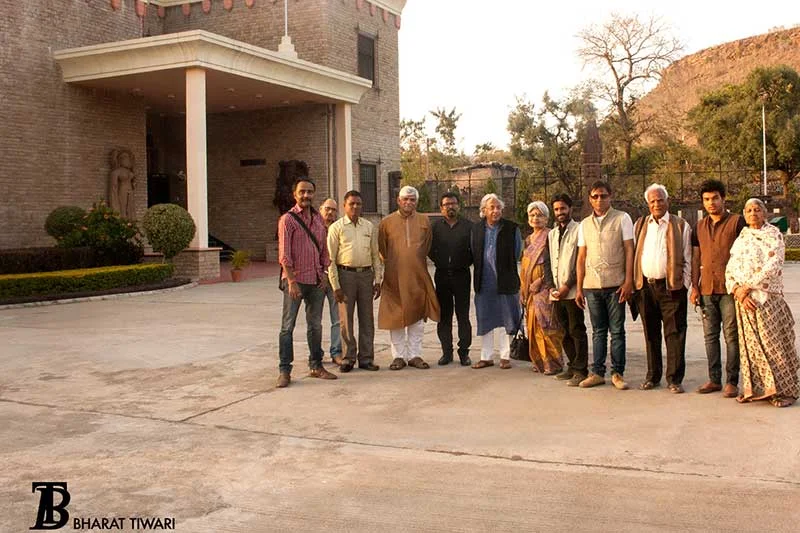 'Chanderi Museum'— L-R Bharat Tiwari, Shivkesh Mishra, Visitor, Gundecha, Manish Pushkale, Ashok Vajpeyi, Manjari Sinha, Chandra Prakash Tiwari, and 4 visitors —  Photo © Bharat Tiwari