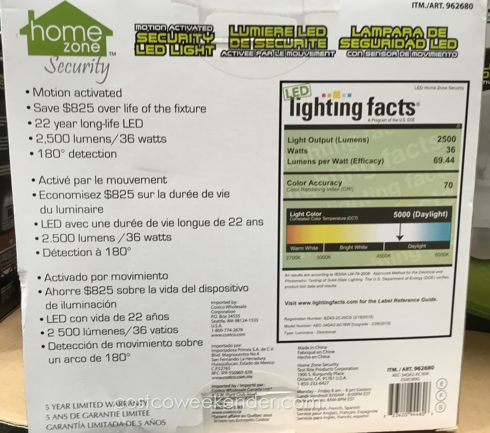 Home Zone Security LED Motion Light | Costco Weekender