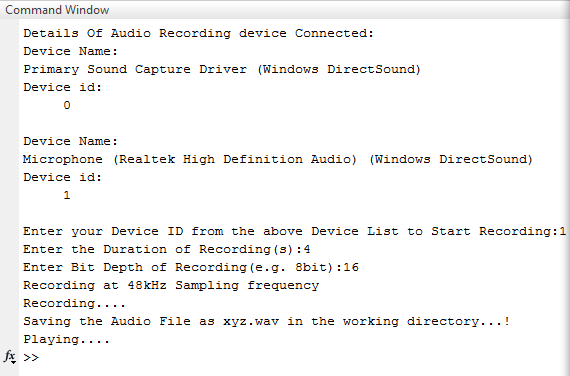 Sound Record, Save & Playback in MATLAB