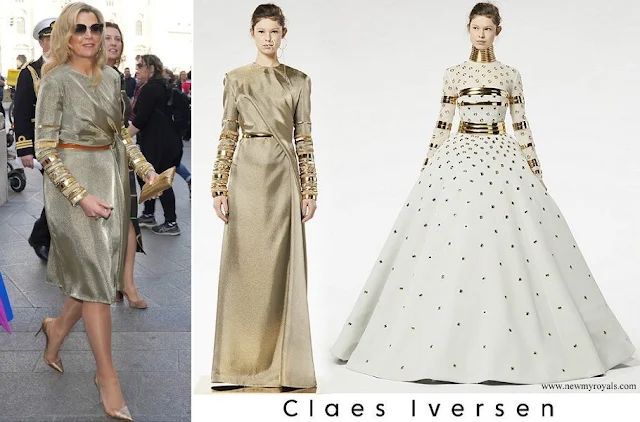 Queen Maxima wore an Embellised Draped Midi Dress from Claes Iversen Couture SS19 Collection