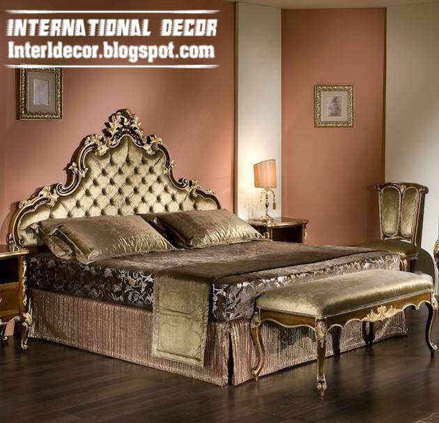 luxury classic bedroom furniture design  golden Italian bed