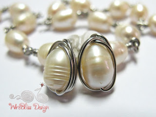 Wire wrapped pearl stud earrings