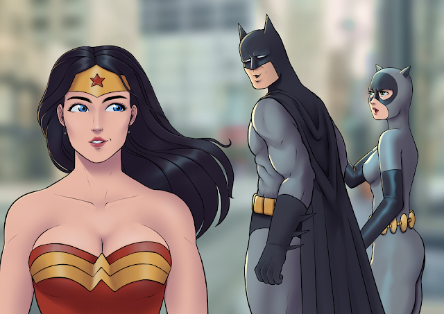 Batman Wonder Woman and Cat Woman artwork