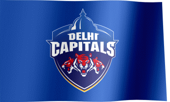 The waving fan flag of the Delhi Capitals with the logo (Animated GIF)