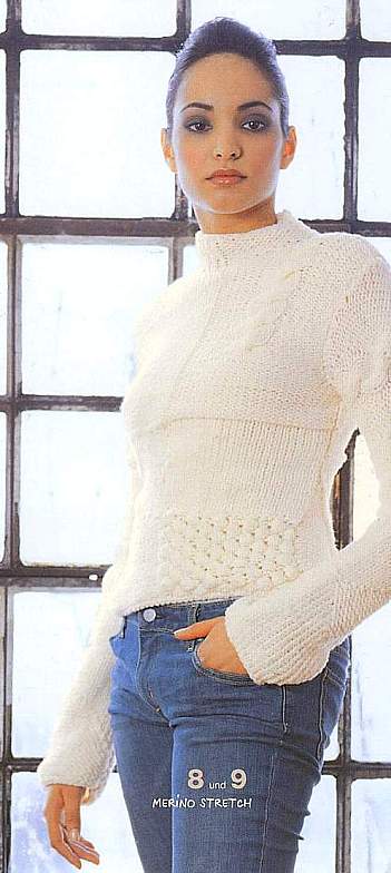 Белый вязаный свитер вязаные модели