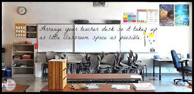 Classroom Decorating Tip: Arrange your teacher desk so it takes up as little classroom space as possible.