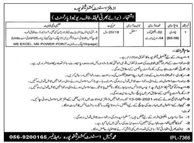 Sheikhupura Patwari Jobs Advertisement 2021