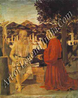 St Jerome and a Donor (c.1450-55) As in the Baptism of Christ, Piero's home town, Sansepolcro, is clearly visible. 