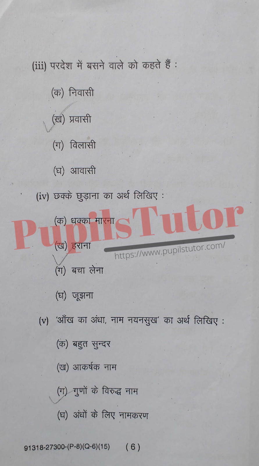 MDU DDE (Maharshi Dayanand University - Directorate of Distance Education, Rohtak Haryana)  (B.A. 1st Year) Hindi (Compulsory) Question Paper Of March, 2015 Exam PDF Download Free (Page 6)