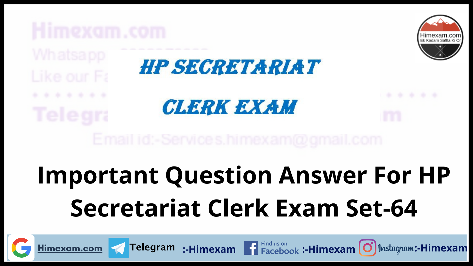 Important Question Answer For HP Secretariat Clerk Exam Set-64