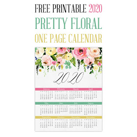 2020 one page calendar free printable