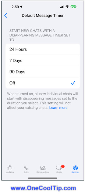 WhatsApp - Default Message Timer