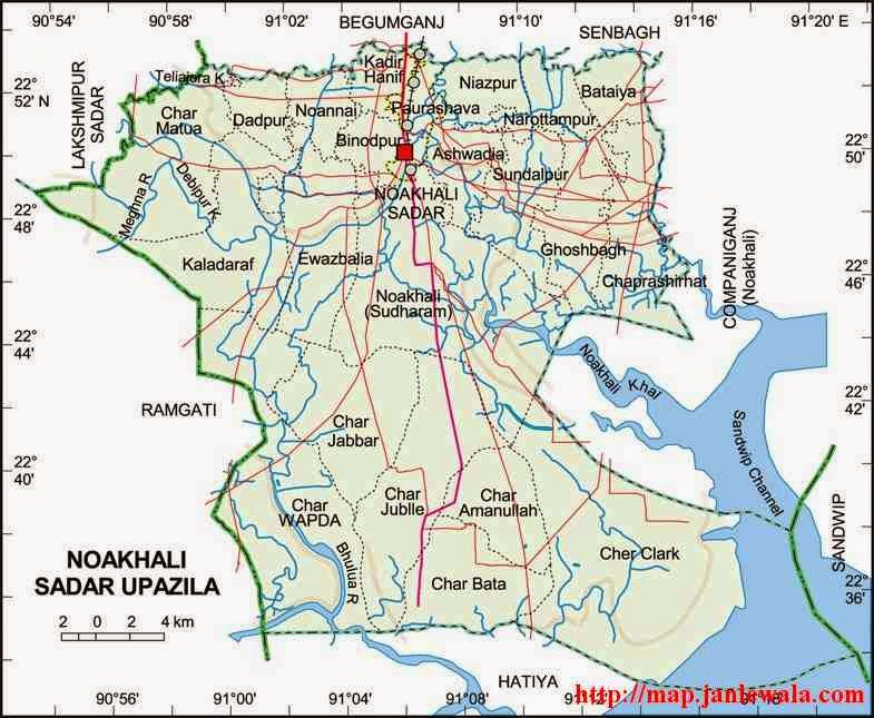 noakhali sadar upazila map of bangladesh