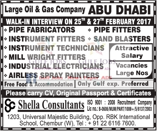 Large Oil & Gas Company Jobs for Abu Dhabi Free food & Accommodation