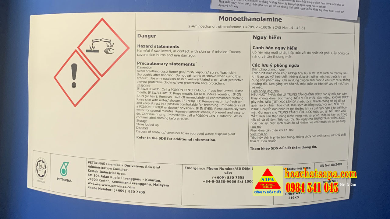 Monoethanolamine, MEA Mã Lai (Petronas)