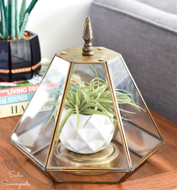 Photo of a light fixture repurposed as a cloche.