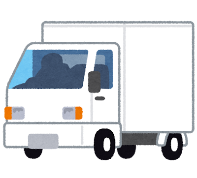 白い荷台のトラックのイラスト