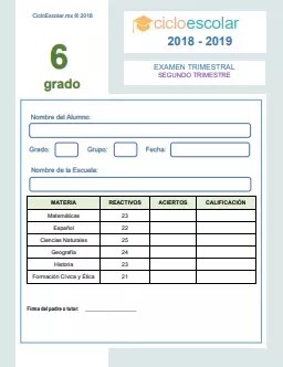 Examen Trimestral Sexto grado 2018-2019