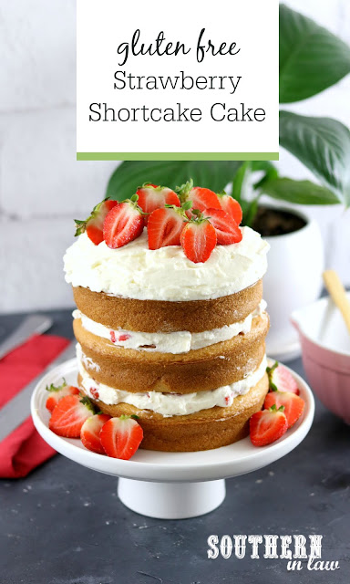 Easy Gluten Free Strawberry Shortcake Birthday Cake with Whipped Cream Frosting - gluten free, nut free, gluten free vanilla cake, easy birthday cake recipes