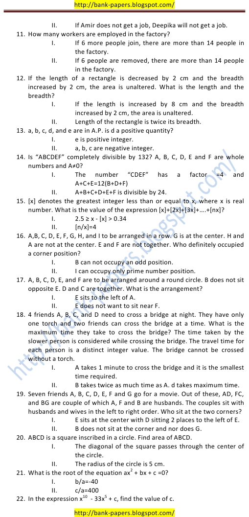 Bank Probationary question papers data sufficiency