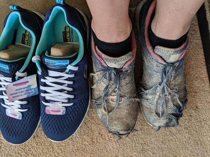 I work as a painter at a construction site, and these are my sneakers after a year of use