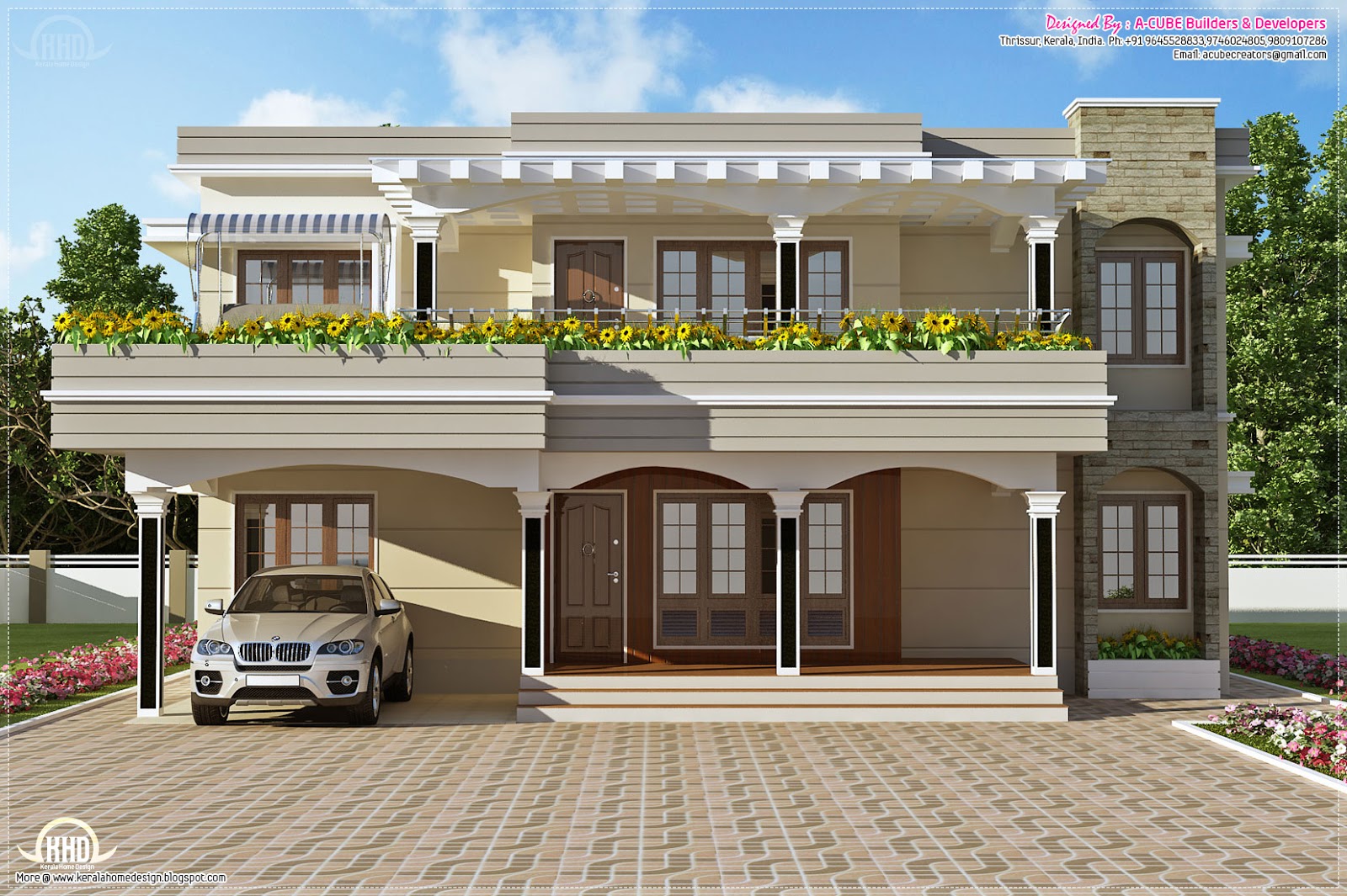 Modern flat roof  villa in 2900 sq feet Kerala home  