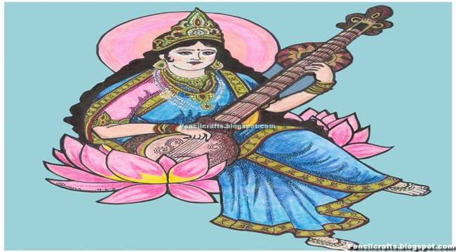 New Saraswati Devi Colored Pencil Drawings