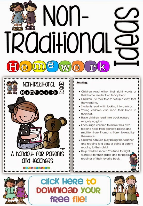 Non Traditional Homework Ideas and a FREE Handout from Clever Classroom's blog