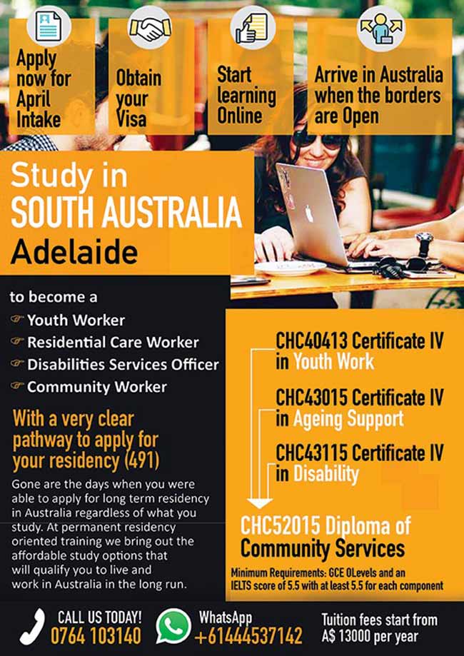 Study Community services in South Australia : Apply for April intake.