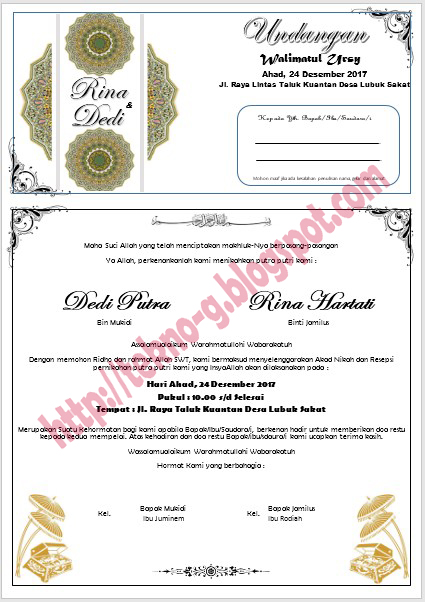 Download Contoh Undangan Pernikahan Walimatul Ursy Dengan 