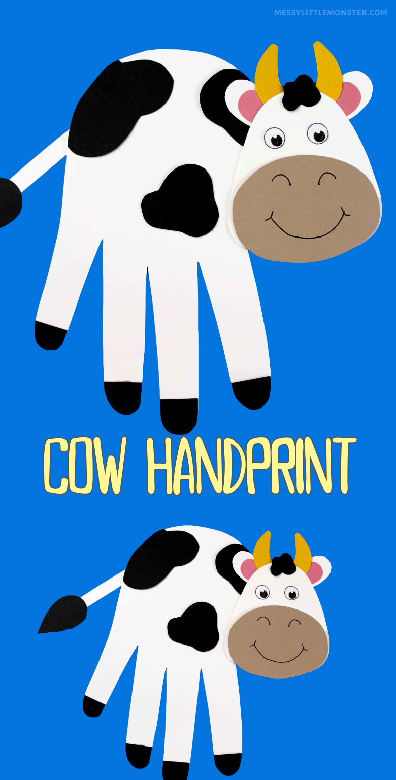 Handprint cow craft. Preschool farm activity. Farm animal handprint art