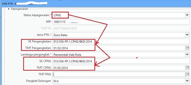 Contoh Isian SK Penugasan dan SK Pengangkatan Pada Data PTK Dapodikdas