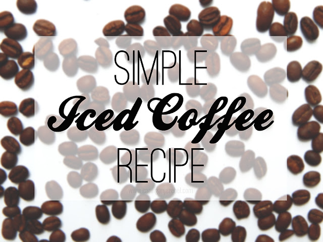 Text reading Simple Iced Coffee Recipe over a coffee bean background
