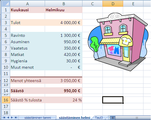 Tulot ja menot taulukko excel