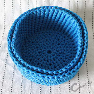 Charry Set of crocheted baskets made from blue nylonrope