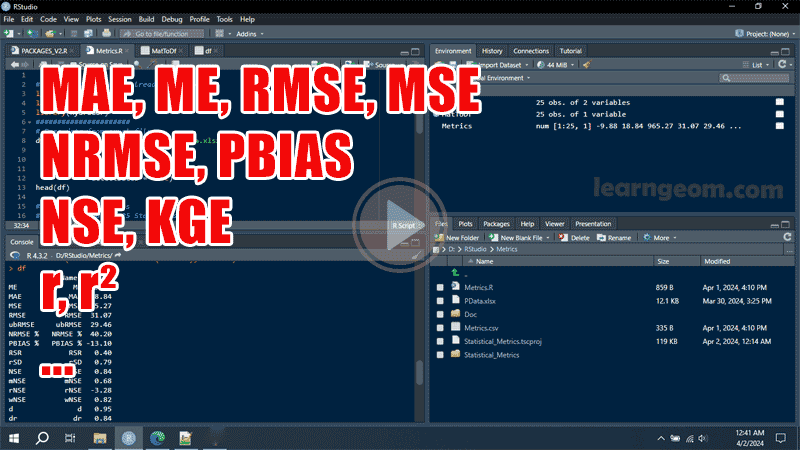 Calculate 25 Statistical metrics using R Studio