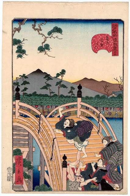 Ukiyo-e. Träsnitt. Utagawa Hirokage. Comical Views of Famous Places in Edo (Edo meisho dôke zukushi)