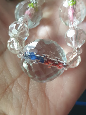 unusual vintage crystal necklace red blue