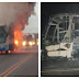 Ônibus da Viação Novo Horizonte pega fogo na BA-262 