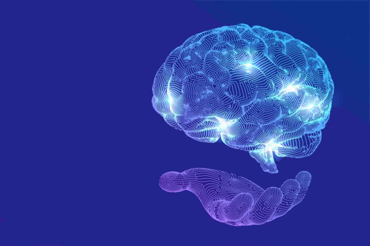 Brain over blue  background