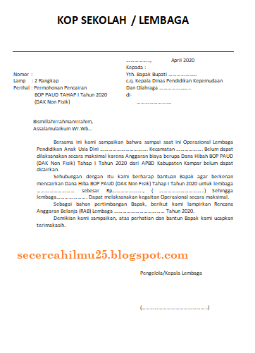 Format Surat Permohonan Pencairan Dana – MasNurul