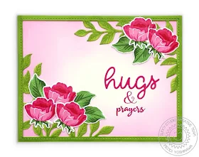 Sunny Studio Blog: Hugs & Prayers Pink & Green Rosebud Card (using Potted Rose Stamps & Botanical Backdrop Dies)