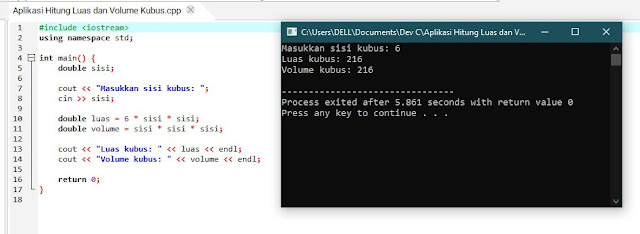 Program Sederhana Penghitung Luas dan Volume Kubus Menggunakan C++
