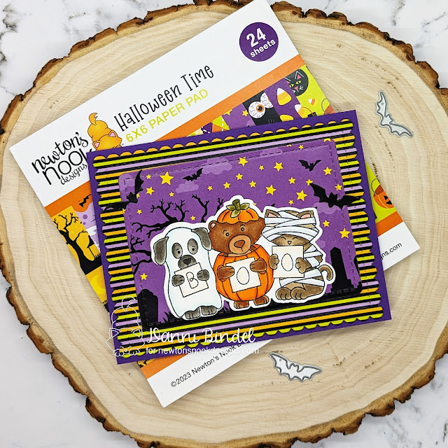 Danni's Halloween card features Halloween Trio, Halloween Time, and Frames & Flags by Newton's Nook Designs; #inkypaws, #newtonsnook, #halloweencards, #cardchallenge, #cardmaking