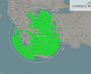 Καλυπτότητα του ραντάρ ELM-2022A του P-3B σε υψηλό υψόμετρο, από το Σούνιο.