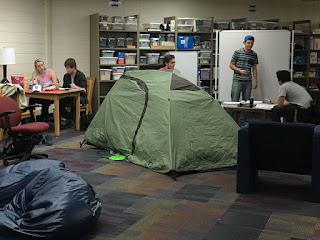 Image of Students camping out in library during finals week