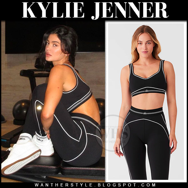 Kylie Jenner in black leggings with white piping and white sneakers ~ I  want her style - What celebrities wore and where to buy it. Celebrity Style